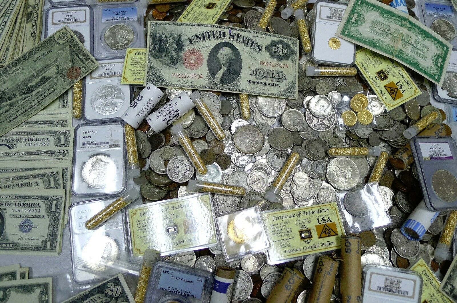 Gigantic 100+ Coin Estate Lot! Ngc,pcgs,gold,silver,currency,rolls,antique,more!