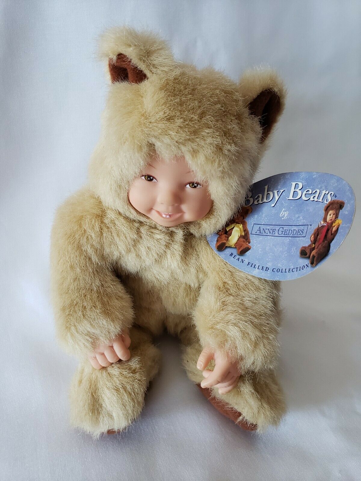 Anne Geddes Baby Teddy Bear Plush Bean Filled 1997 Brown Eyes (rare) Mini 9"
