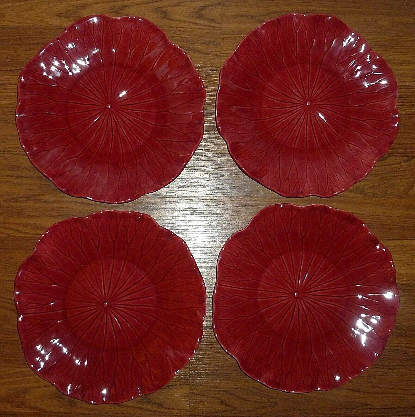 Metlox  Poppytrail  Cranberry  Lotus  4  Dinner  Plates