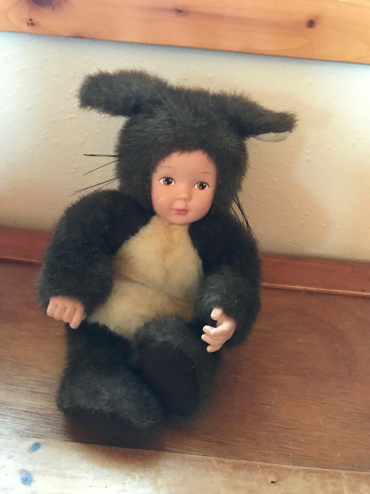Gently Used Anne Geddes Cute Brown Plush Baby In Monkey Costume Stuffed Doll –