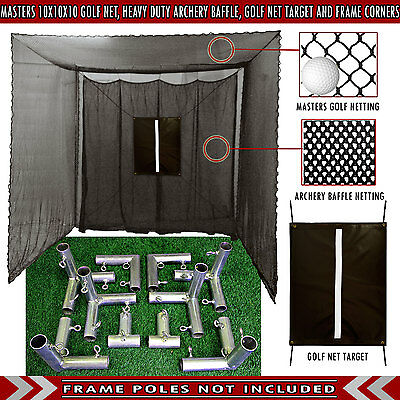 Golf Cage Practice Net 10' X 10' X 10' (#252 Poly) Frame Kit & Baffle Included
