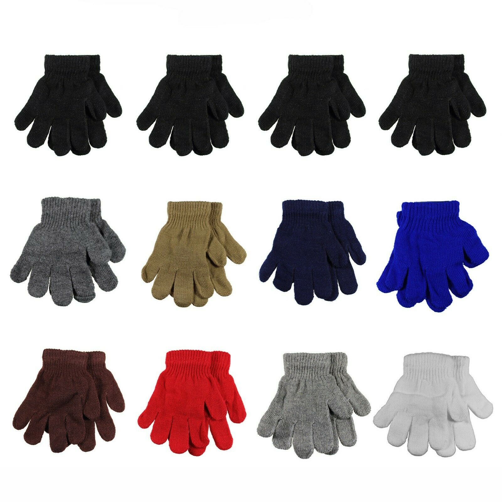 Kids Winter Knitted Magic Gloves Wholesale Lot 6 Or 12 Pairs