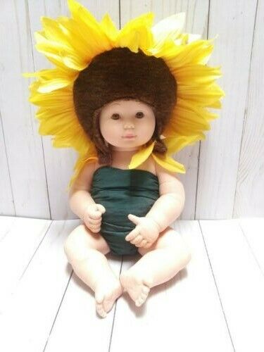 Vintage Anne Geddes Daffodil/ Sunflower Baby Doll Vinyl Baby Collectible Toy 15"